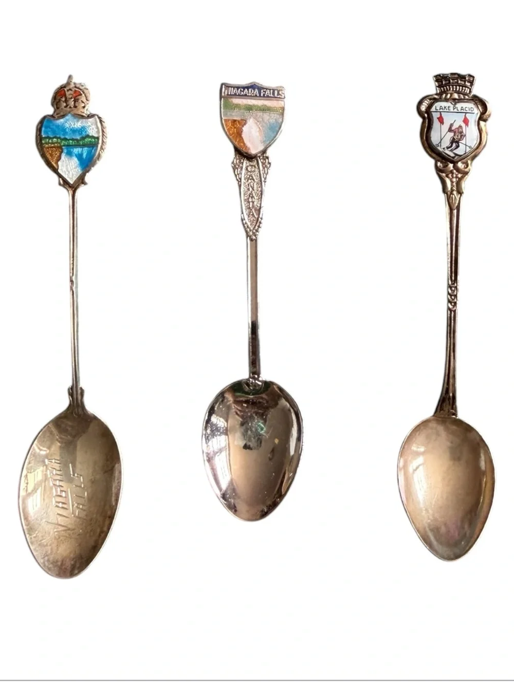 Vintage Silver Souvenir Spoons Set From Niagara Falls, Canada and Lake Placid